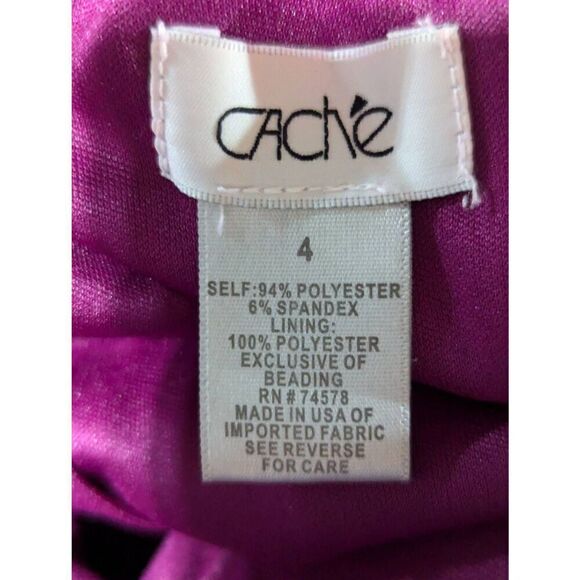 Cache Women's Purple Solid One Beaded Shoulder 80's Bodycon Dress Size 4 - Picture 2 of 10